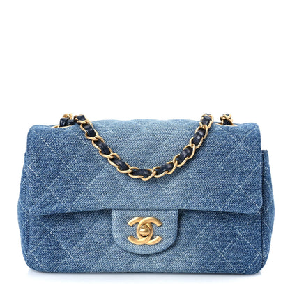 Chanel Washed Denim Quilted Mini Rectangular Flap Blue 1 of 9