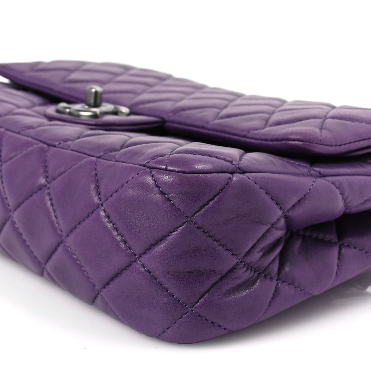 Lambskin Quilted Medium Double Flap Purple