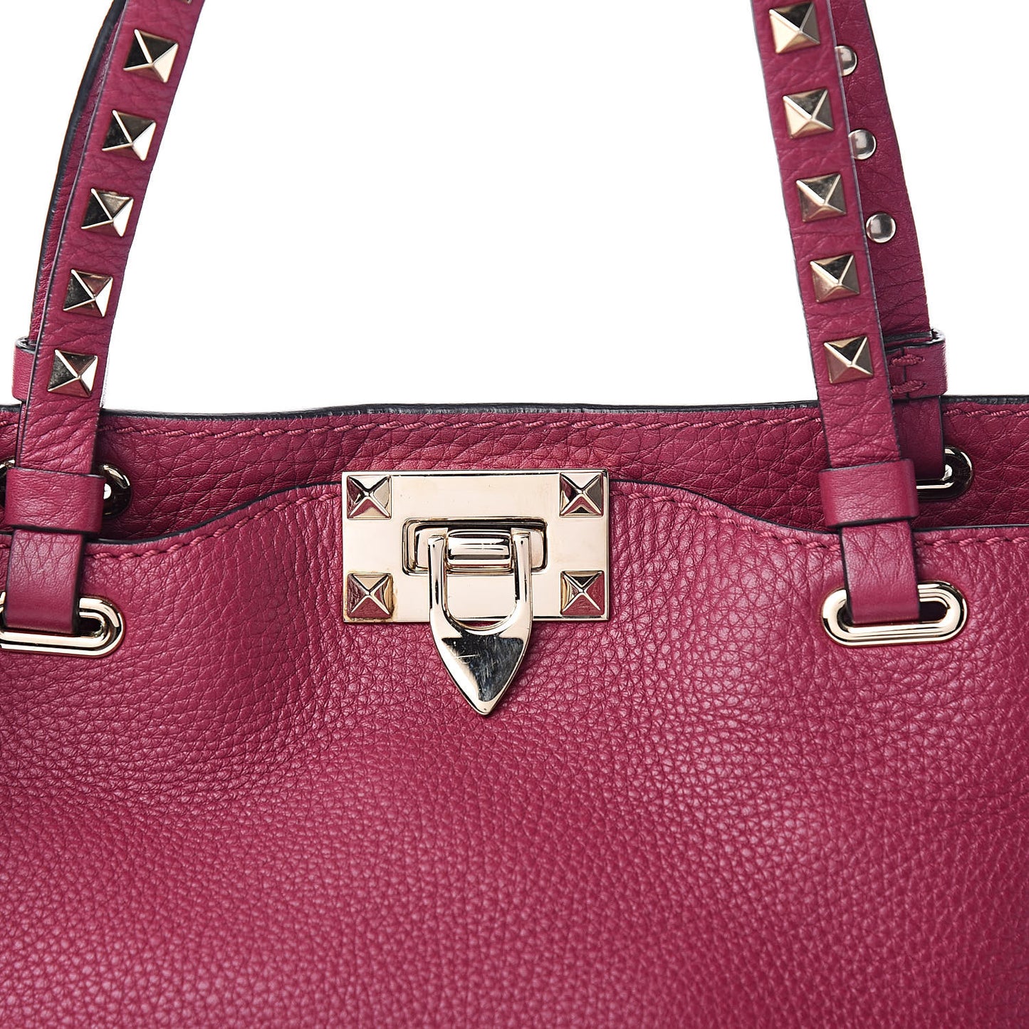 Grained Calfskin Small Rockstud Tote Deep Cyclamin
