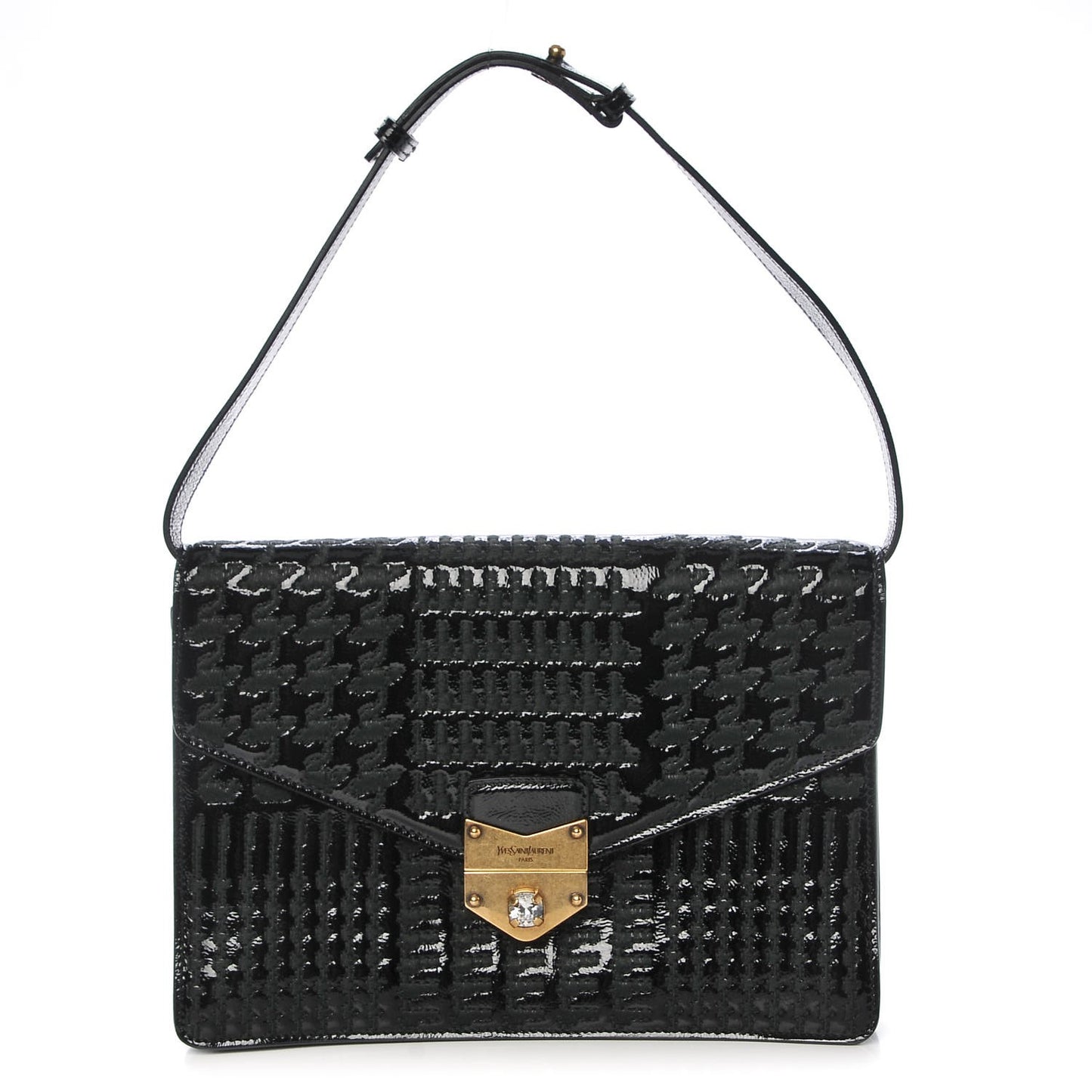 Patent Embossed Flap Shoulder Bag Black