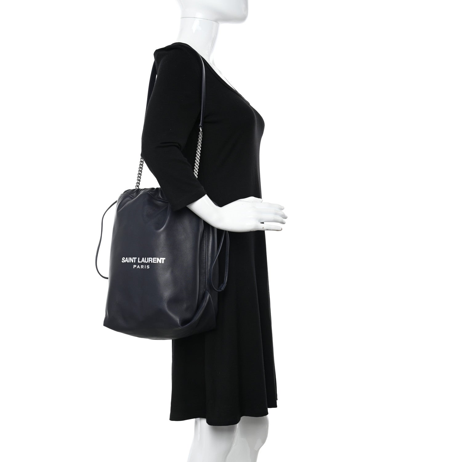 Saint Laurent Lambskin Teddy Drawstring Bag Black 2 of 9