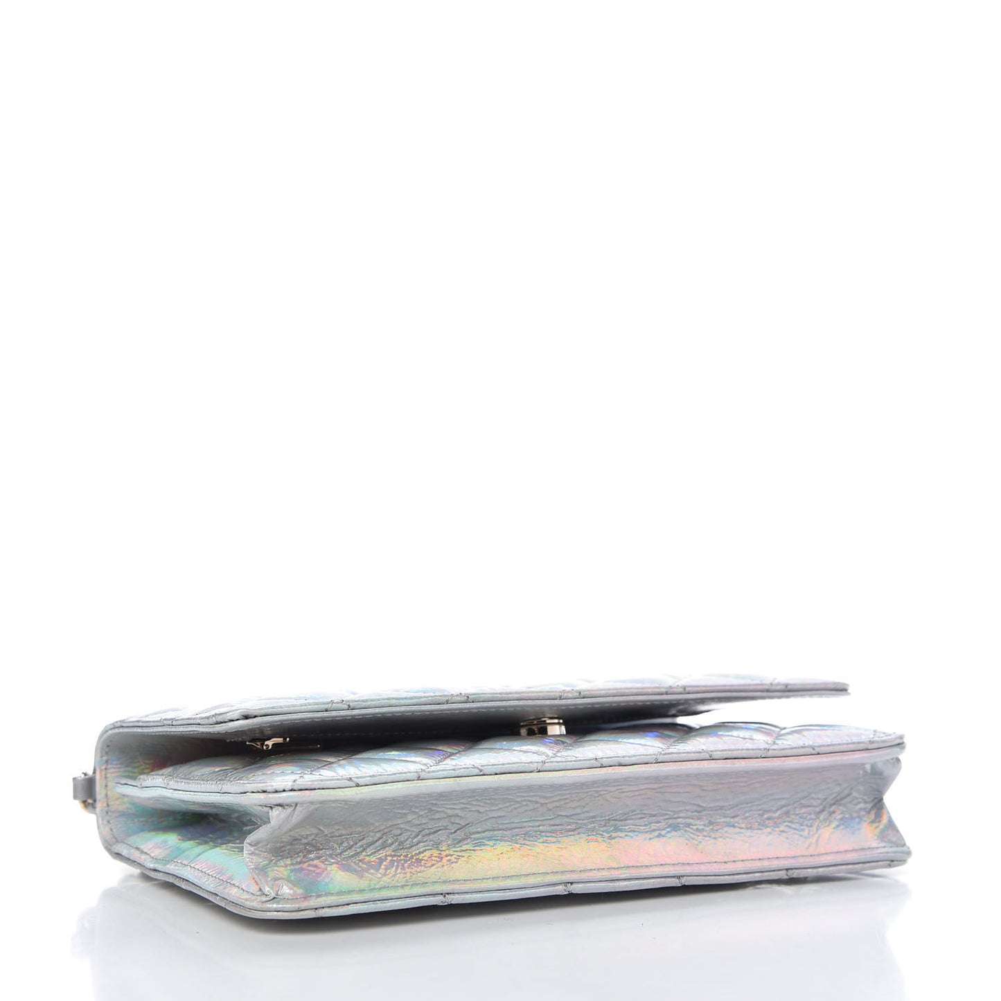 Iridescent Goatskin Quilted Wallet On Chain WOC Silver