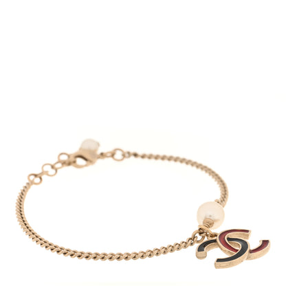 Chanel Enamel Pearl CC Bracelet Gold Red Black 1 of 5