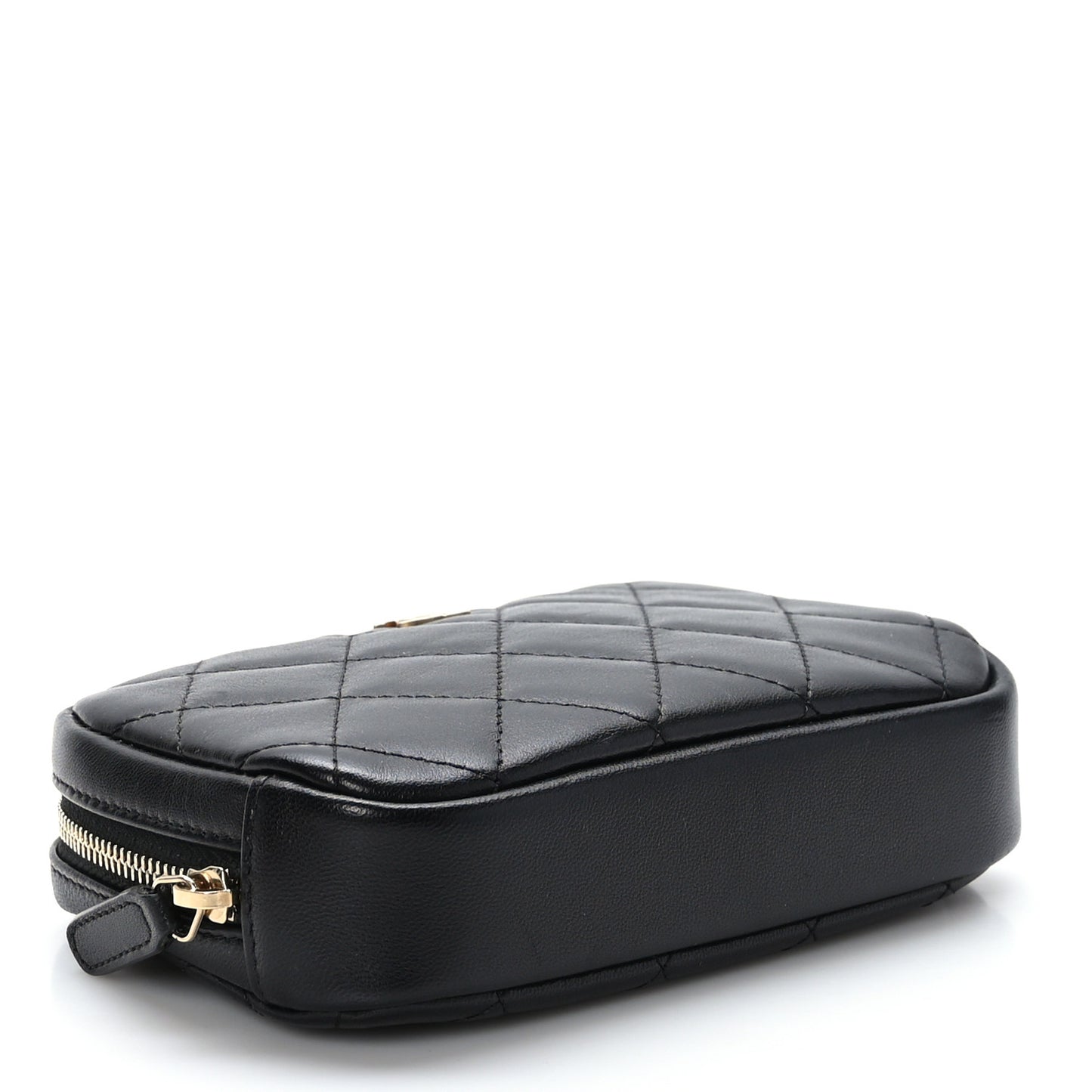 Lambskin Quilted Small Curvy Pouch Cosmetic Case Black