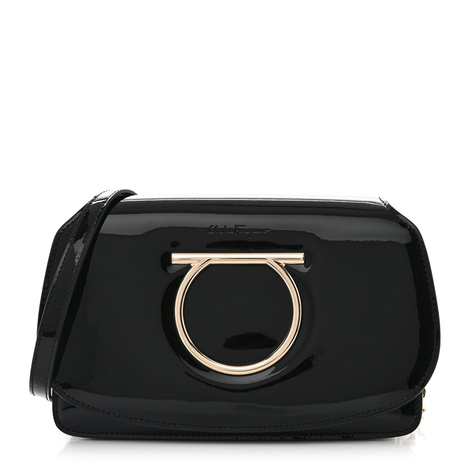 Salvatore Ferragamo Patent Calfskin Mini Vela Flap Bag Black 1 of 9