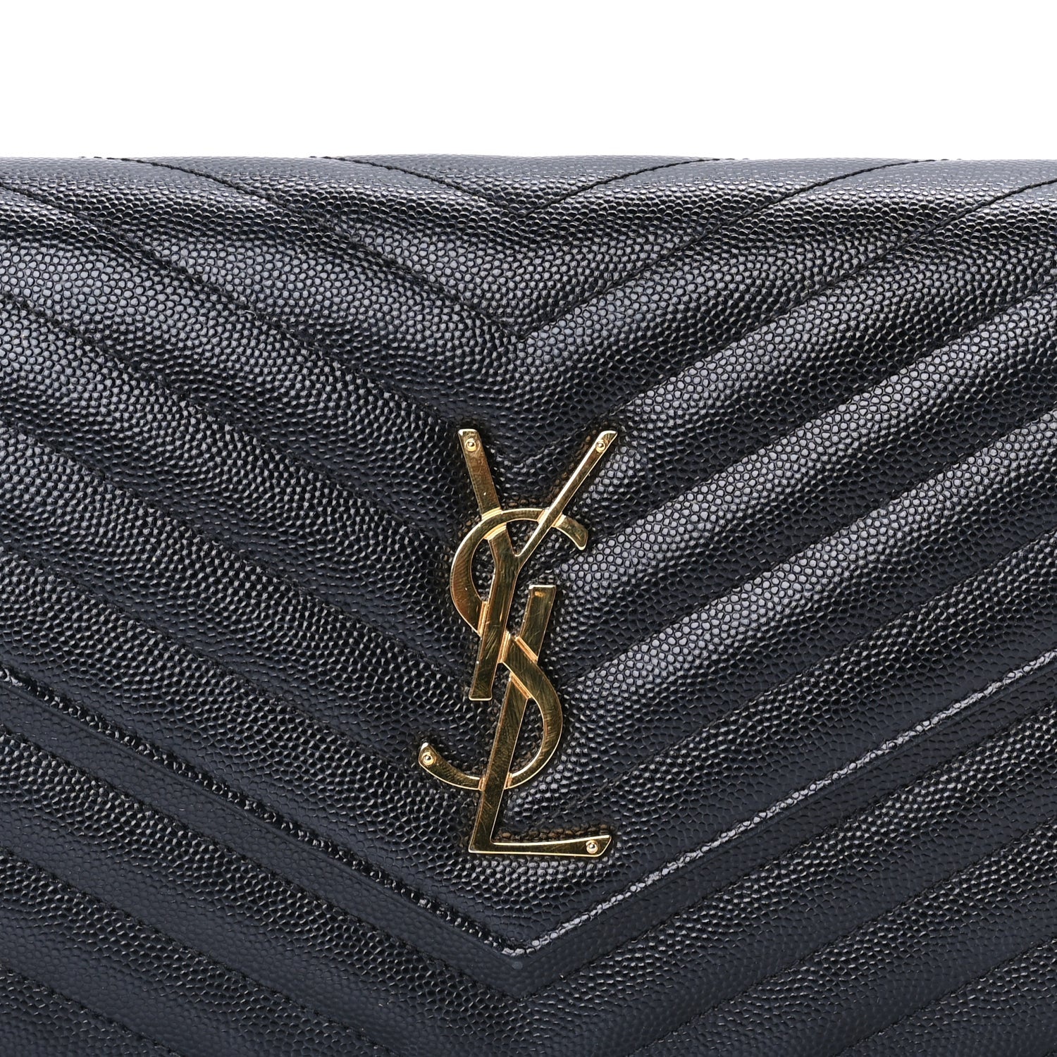 Saint Laurent Grain De Poudre Matelasse Chevron Medium Monogram Chain Wallet  Black 6 of 7
