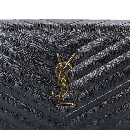 Saint Laurent Grain De Poudre Matelasse Chevron Medium Monogram Chain Wallet  Black 6 of 7