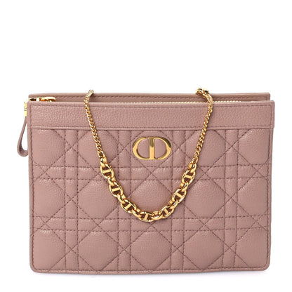Christian Dior Calfskin Cannage Caro Zipped Pouch With Chain  Rose Des Vents 1 of 8