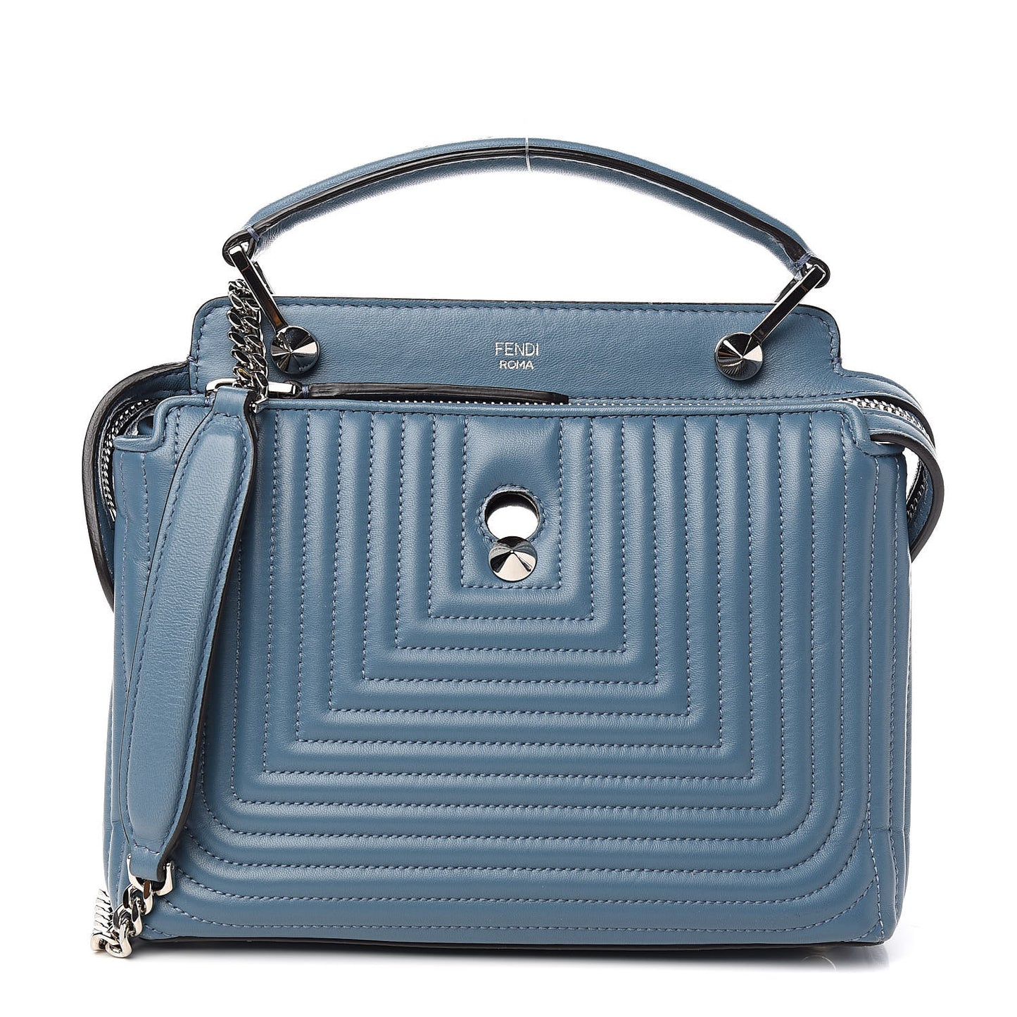 Shiny Nappa Trapuntata Small DotCom Click Top Handle Chain Satchel Blue