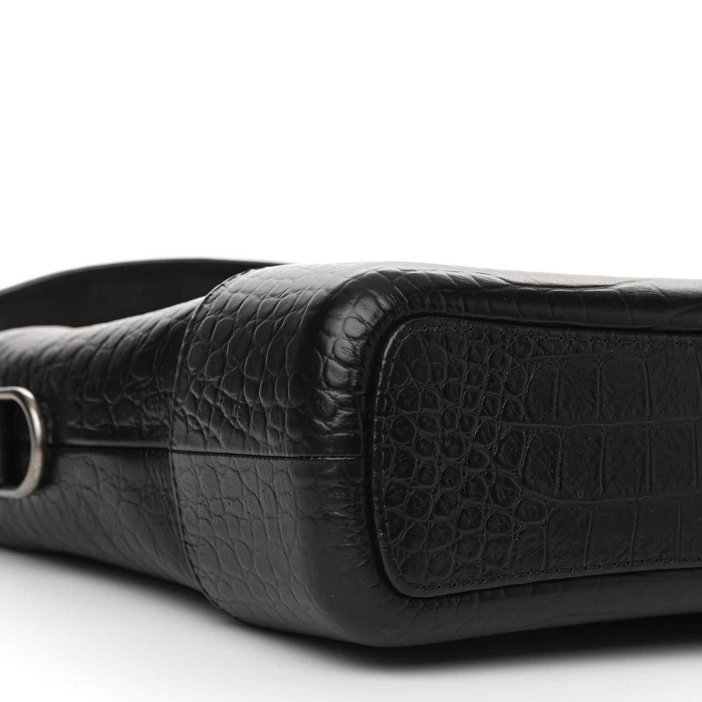 Crocodile Embossed Calfskin Medium Gabrielle Cocodile Hobo Black