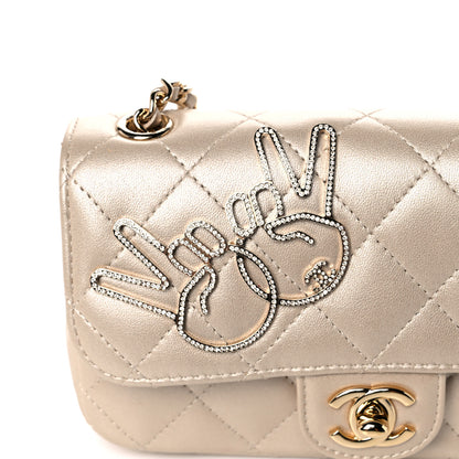 Chanel Metallic Lambskin Quilted Extra Mini V For Victory Flap Light Gold 19 of 21