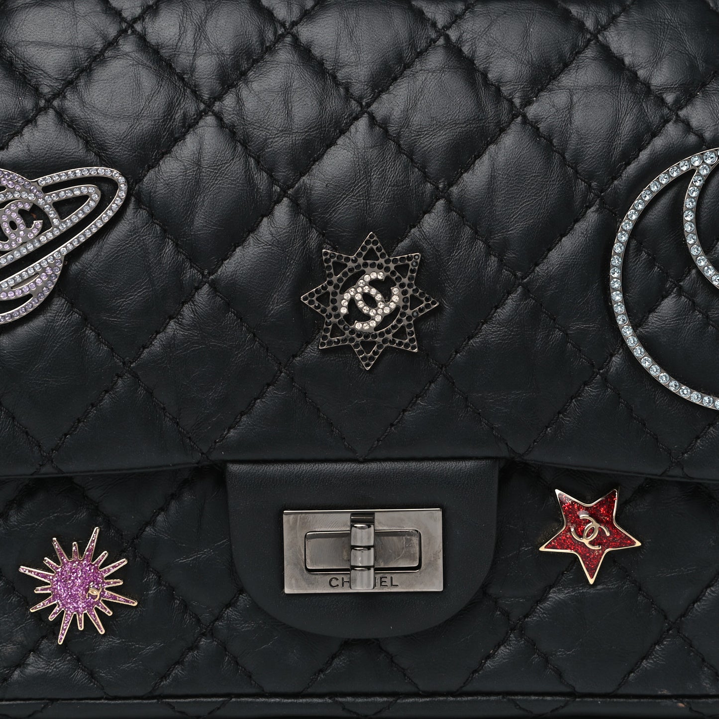 Aged Calfskin Space Charms 2.55 Reissue 225 Flap Black