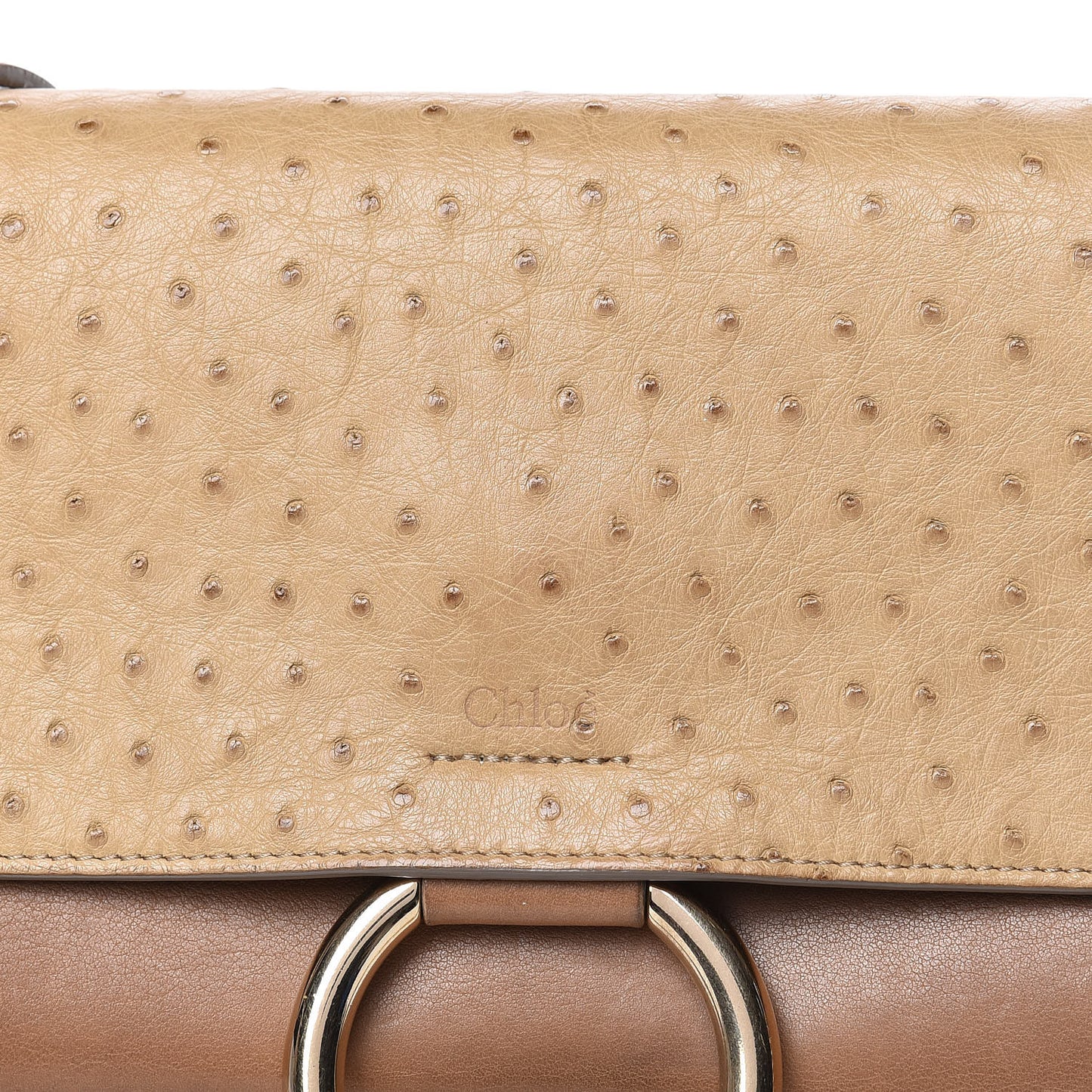 Ostrich Calfskin Small Faye Shoulder Bag Light Brown