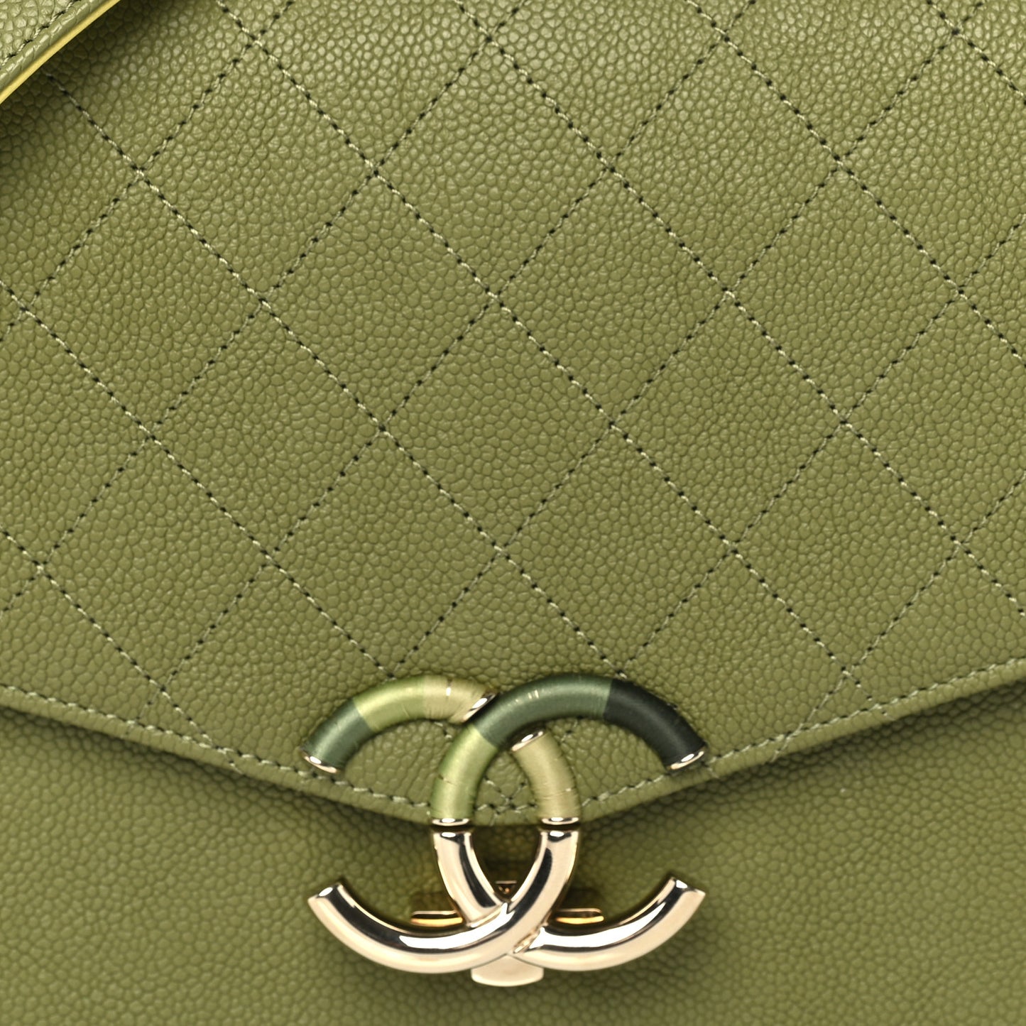 Grained Calfskin Quilted Cuba Flap Khaki