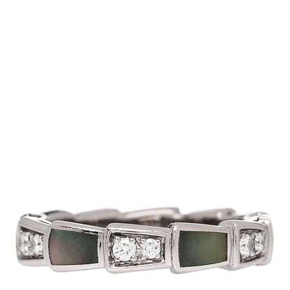 Bulgari 18K White Gold Diamond Gray Mother of Pearl Serpenti Viper Band Ring 48 4.5 3 of 5