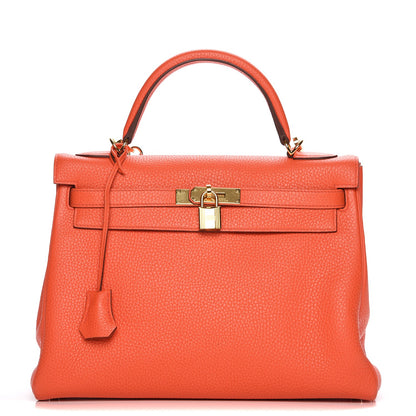 Hermes Taurillon Clemence Kelly Retourne 32 Orange Poppy 1 of 27