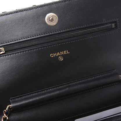 Chanel Tweed Quilted Wallet On Chain WOC Black Ecru White 7 of 11