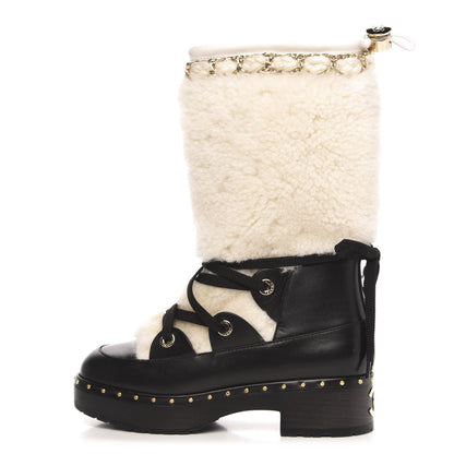 Chanel Shearling Chain Studded CC High Boot 36 Black 1 of 8