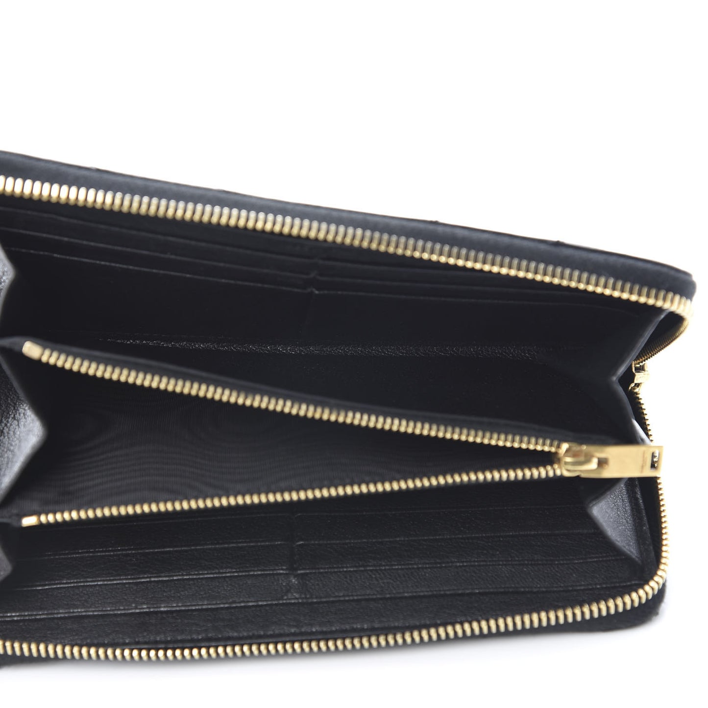 Calfskin Matelasse Chevron Monogram Zip Around Wallet Black
