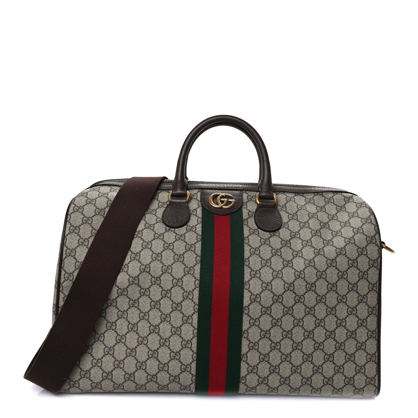 GG Supreme Monogram Textured Dollar Calfskin Web Large Savoy Duffle Bag Beige Ebony New Acero