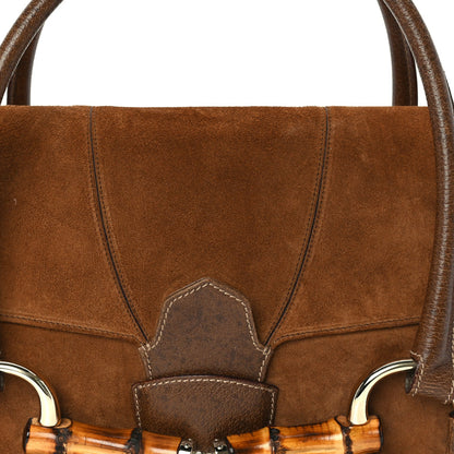 Gucci Suede Bamboo Horsebit Large Flap Bag Brown 6 of 8