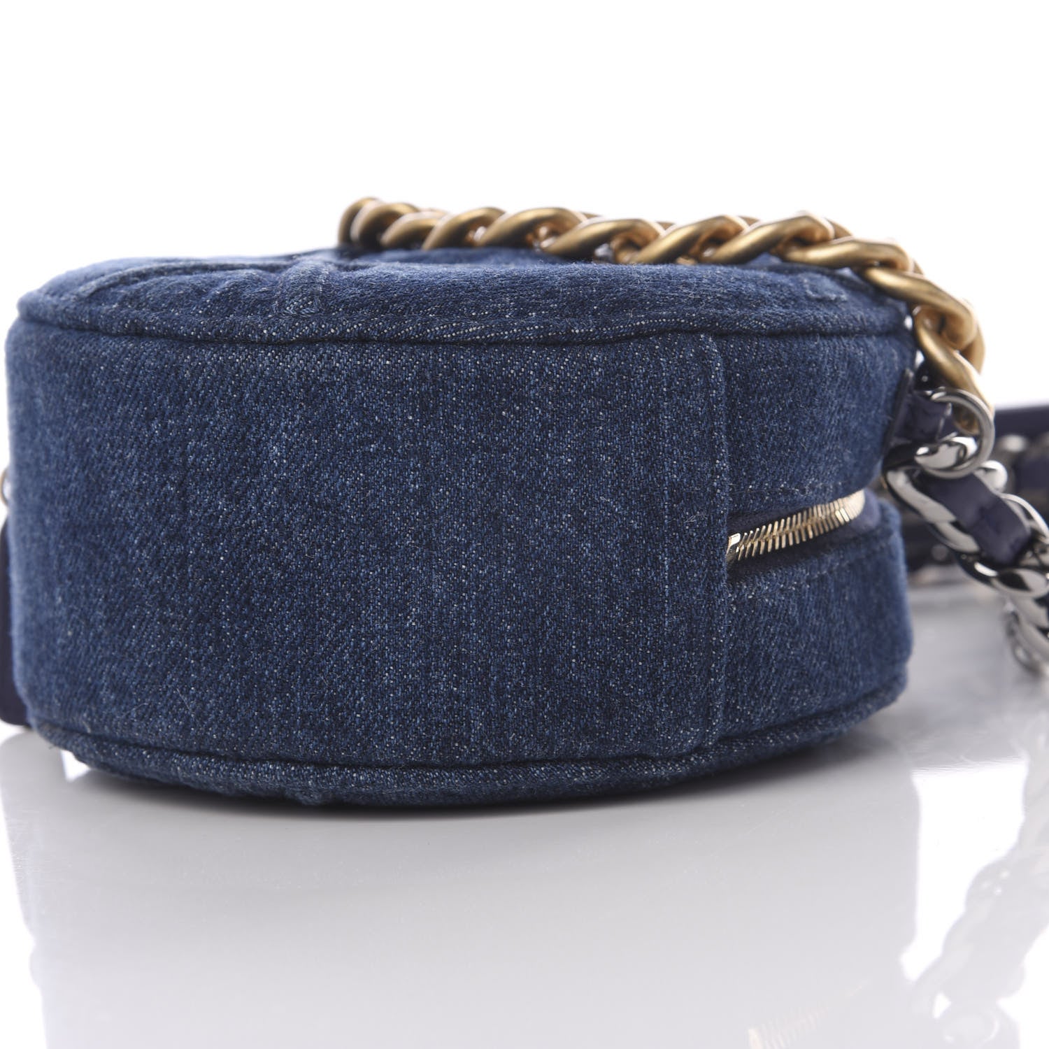 Chanel Denim Quilted Chanel 19 Round Clutch With Chain Blue 8 of 9
