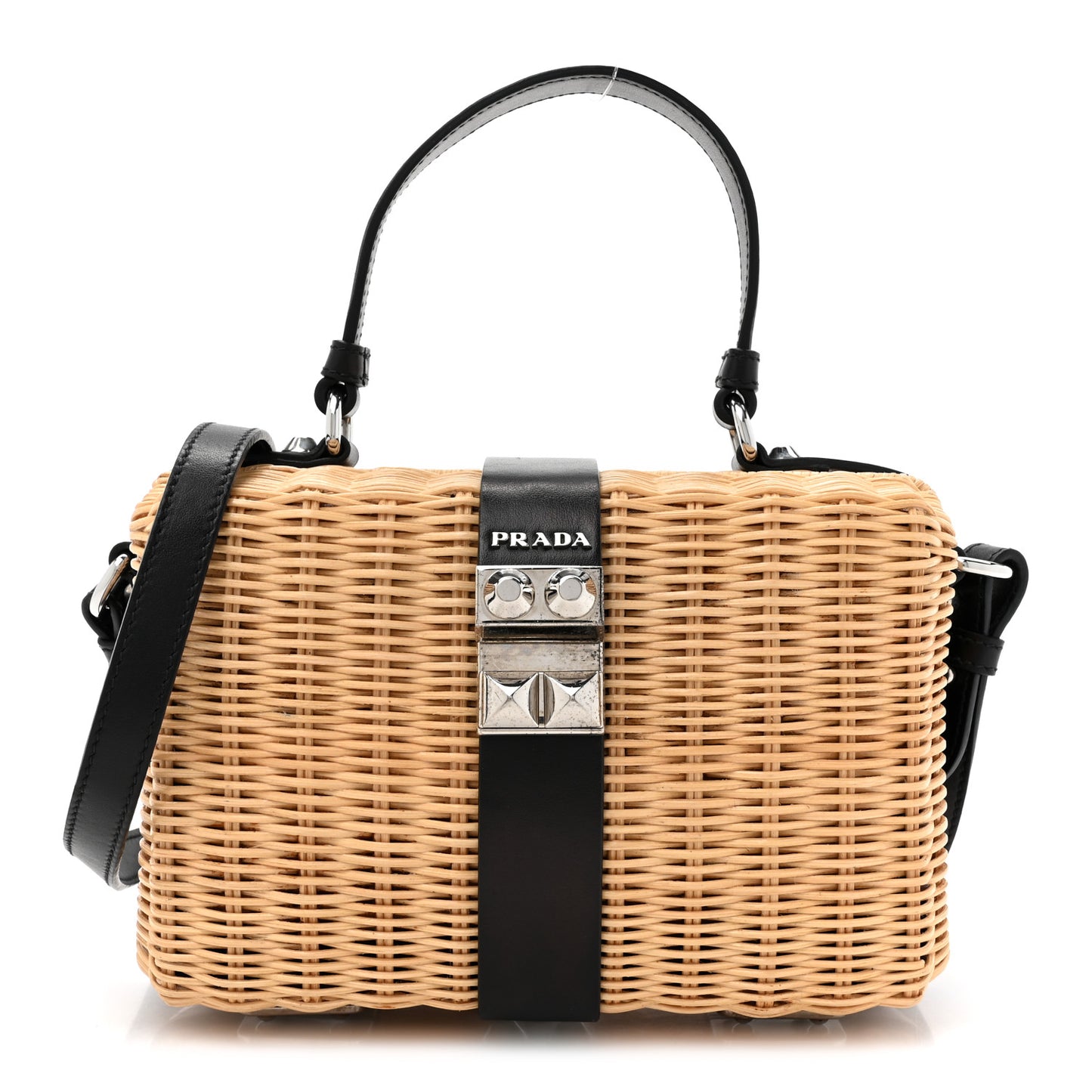 Wicker Top Handle Shoulder Bag Naturale Black
