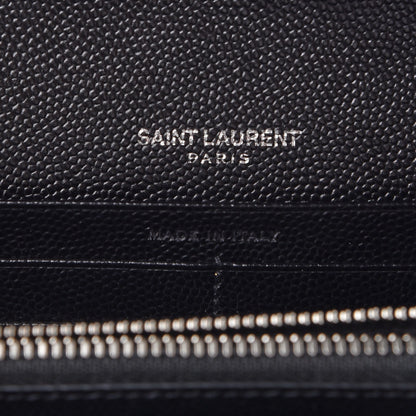Saint Laurent Grain De Poudre Matelasse Chevron Monogram Chain Wallet Black 6 of 8