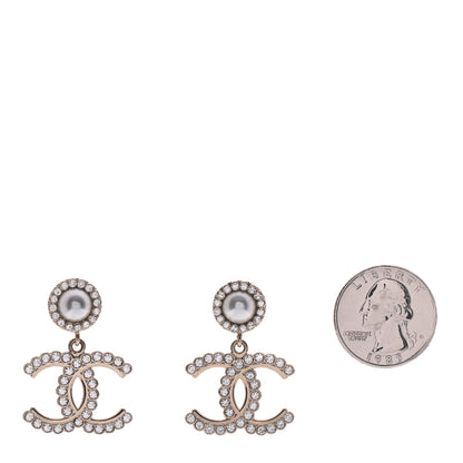 Chanel Crystal Pearl Bow-tiful CC Drop Earrings Gold 2 of 5