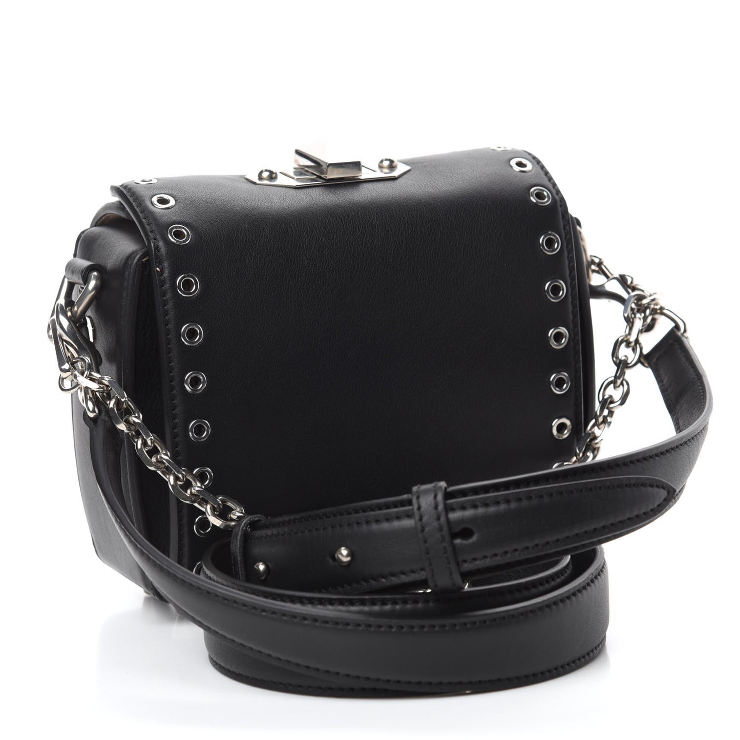 Fine Grain Goatskin Perforated Box Shoulder Bag 16 Black