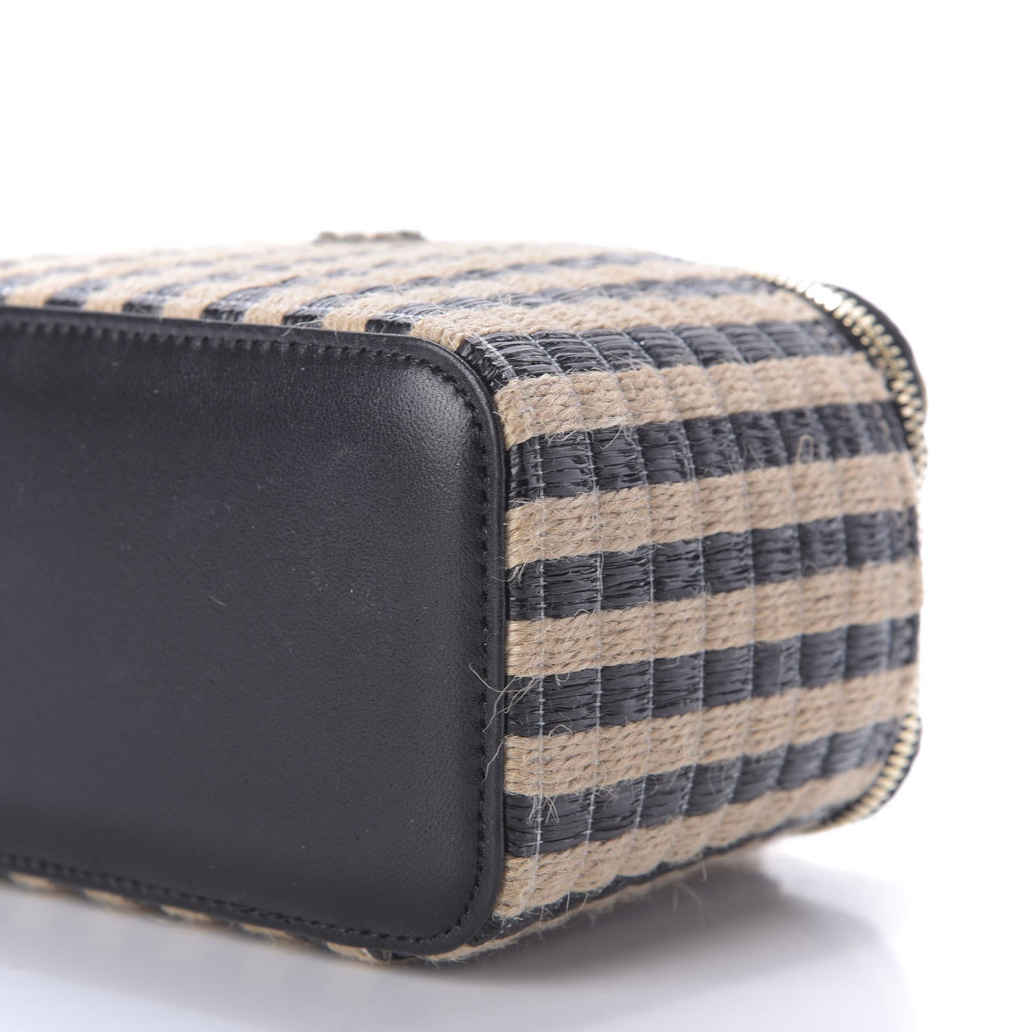 Chanel Raffia Jute Striped Small Vanity Case With Chain Black Beige 7 of 9