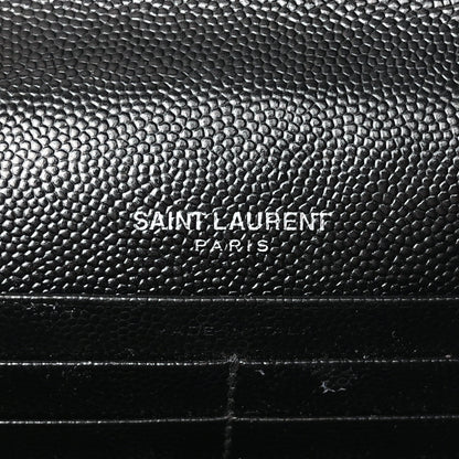 Saint Laurent Grain De Poudre Matelasse Chevron Monogram Envelope Chain Wallet Black 5 of 8