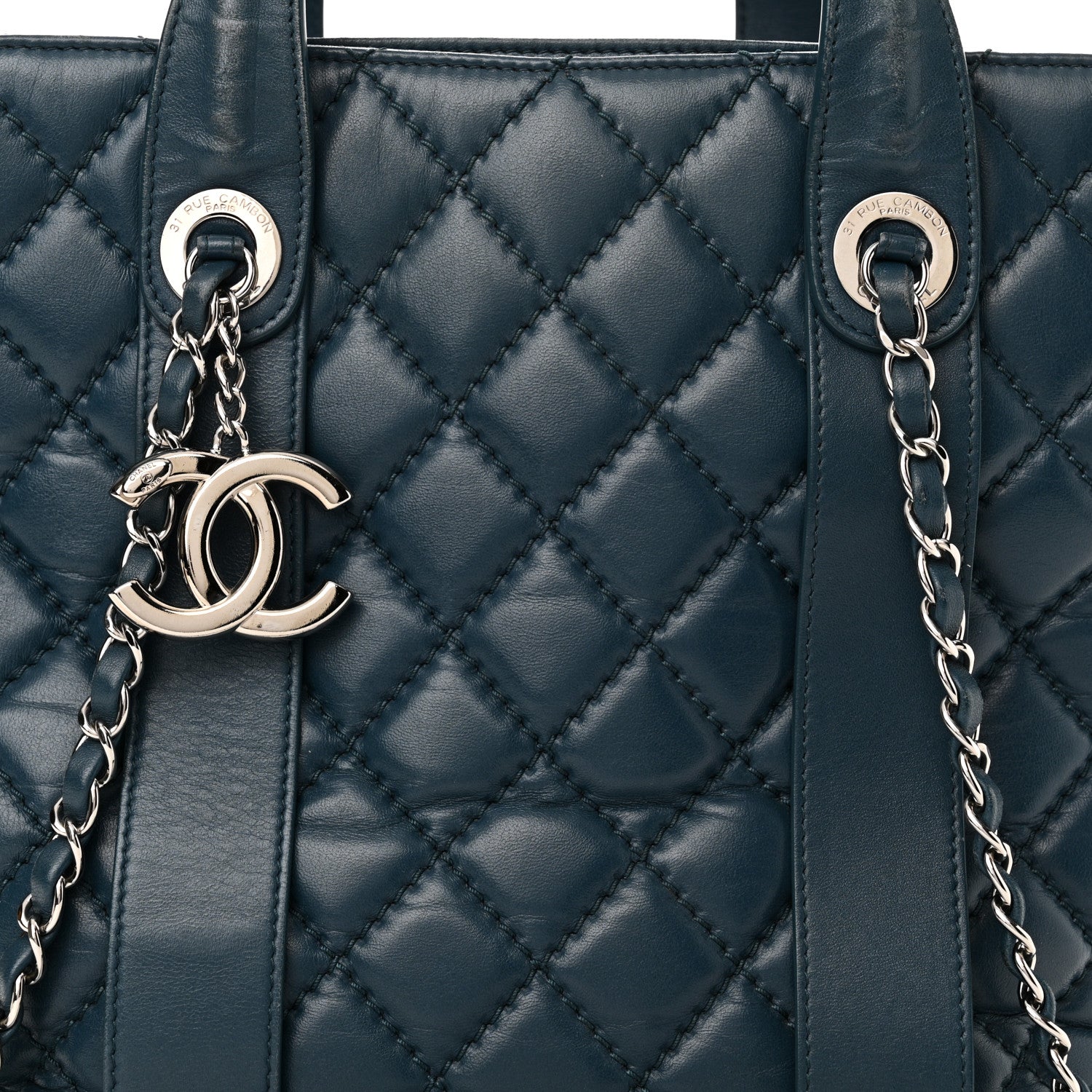 Chanel Lambskin Quilted Easy Carry Shopping Tote Blue 8 of 13