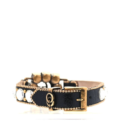Gucci Calfskin Crystal Embellished Double G Bracelet  Black 2 of 3