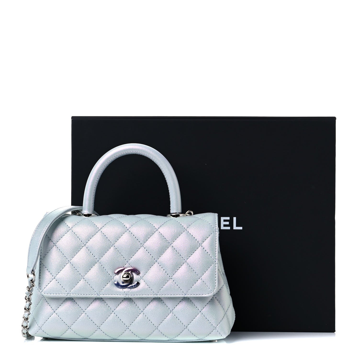Chanel Iridescent Caviar Quilted Mini Coco Handle Flap Light Blue 10 of 10