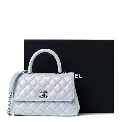 Chanel Iridescent Caviar Quilted Mini Coco Handle Flap Light Blue 10 of 10