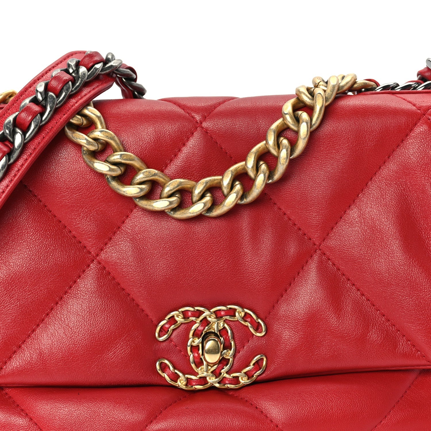 Chanel Lambskin Quilted Medium  19 Flap  Red 7 of 9