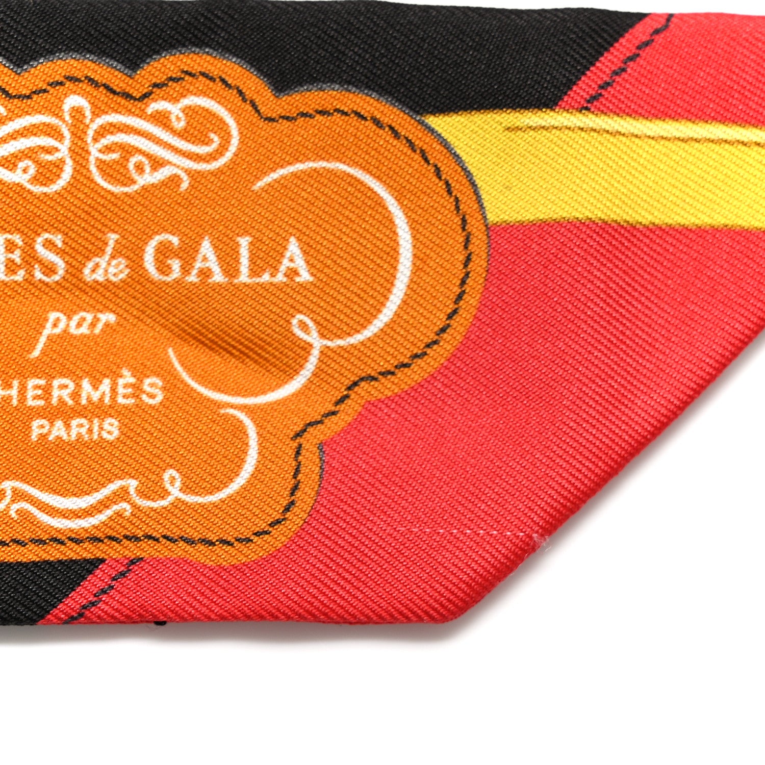 Hermes Silk Brides De Gala Applique Pique Twilly Ebene Jaune D'Or Rouge 6 of 8