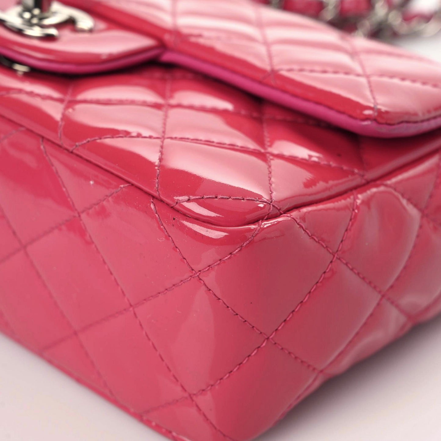 Patent Calfskin Quilted Mini Rectangular Flap Pink