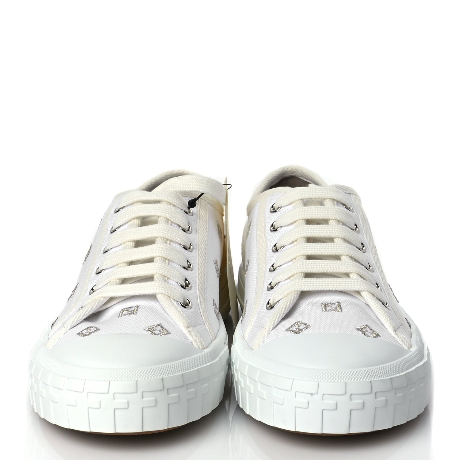 Fendi Canvas Lurex FF Womens Domino Low Top Sneakers 37 White 2 of 8