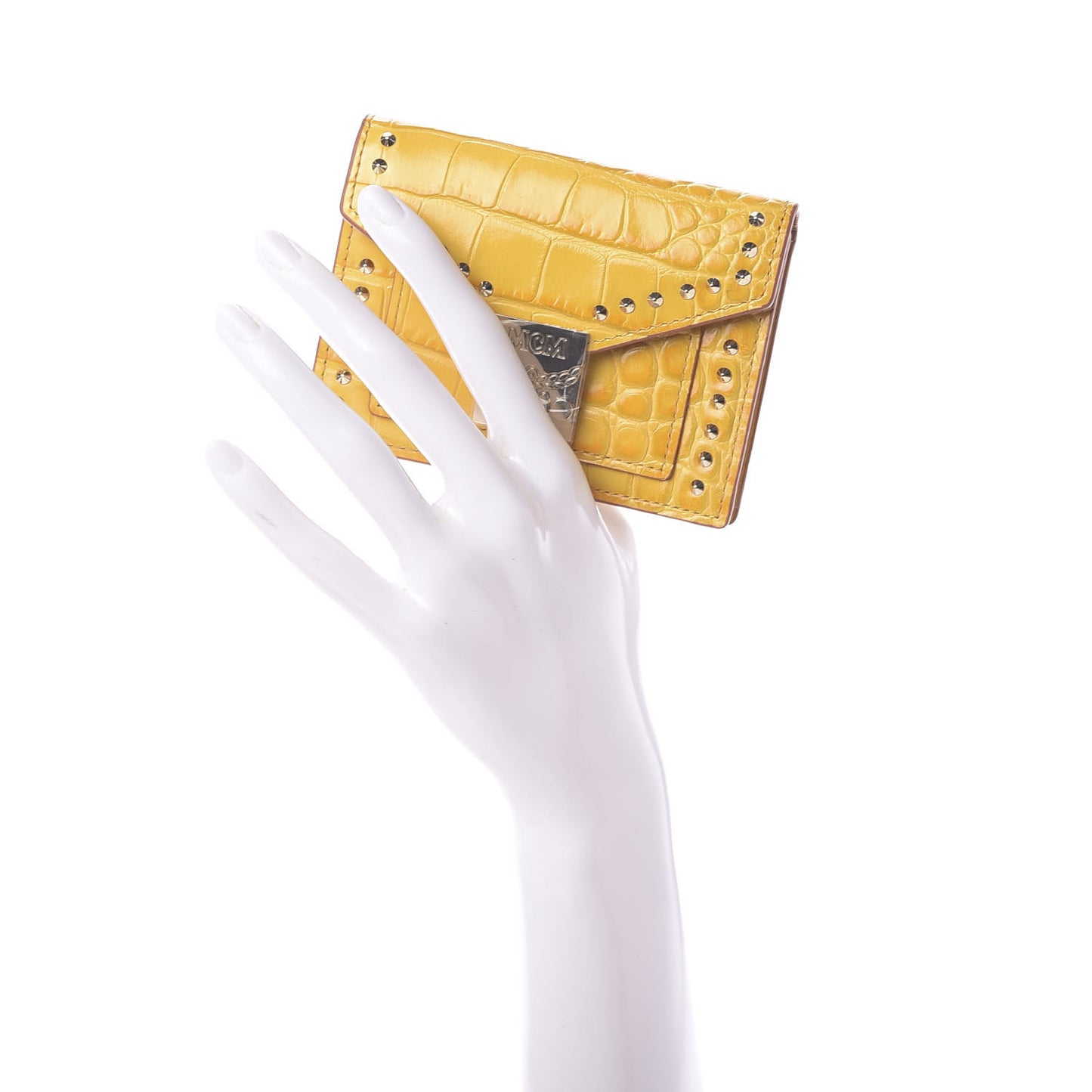Calfskin Crocodile Embossed Flap Card Holder Golden Mango