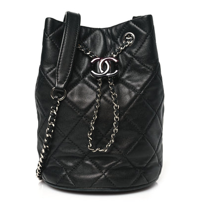 Chanel Lambskin Quilted CC Drawstring Bucket Bag Black 1 of 11