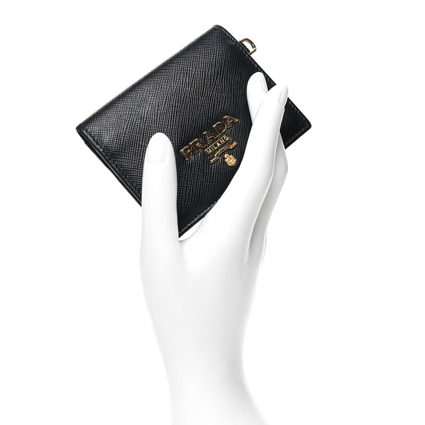 Saffiano Metal Card Holder Wristlet Black