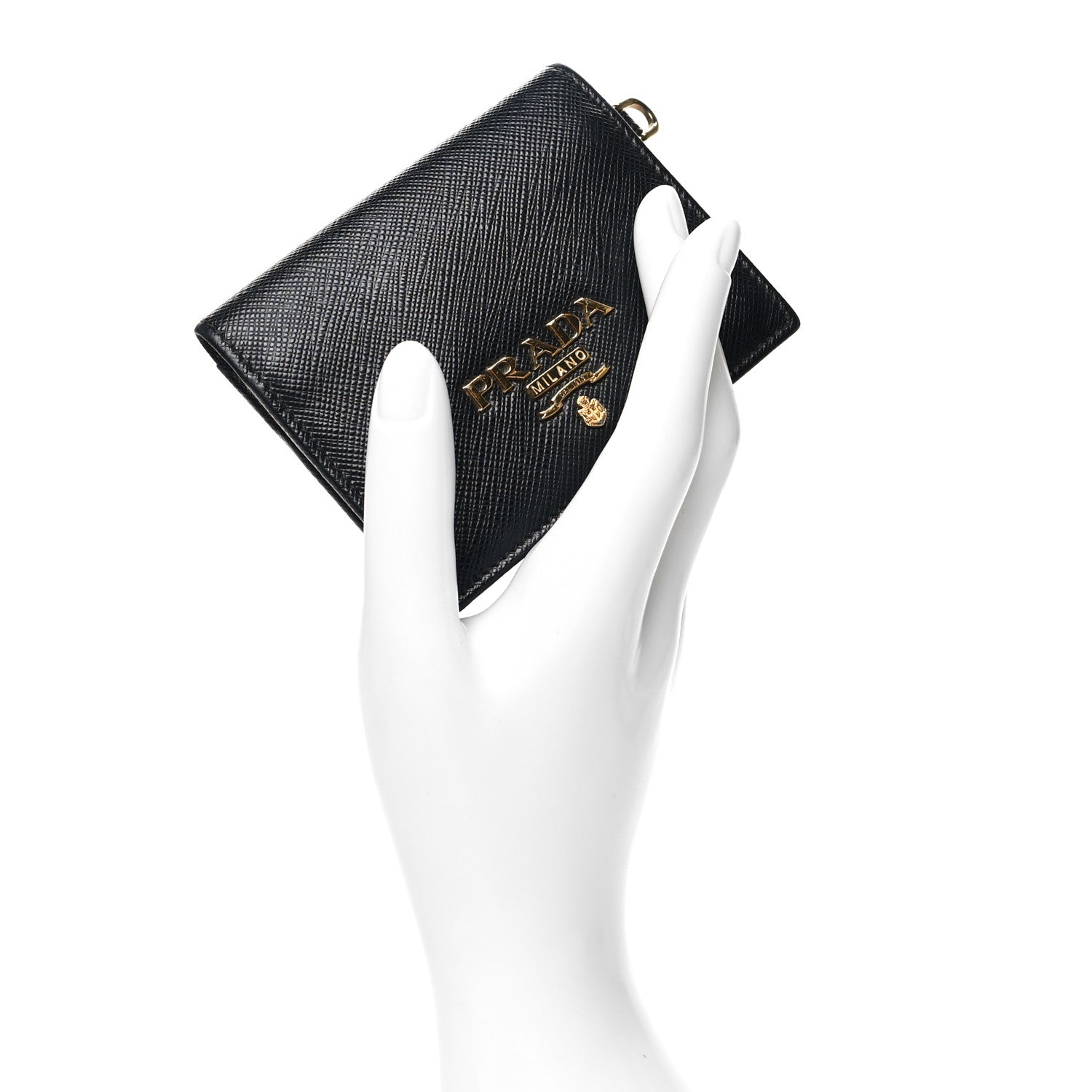 Prada Saffiano Metal Card Holder Wristlet Black 2 of 9
