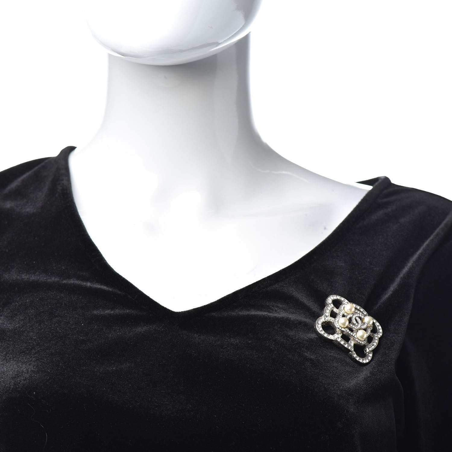 Chanel Pearl Crystal CC Brooch Silver 2 of 5