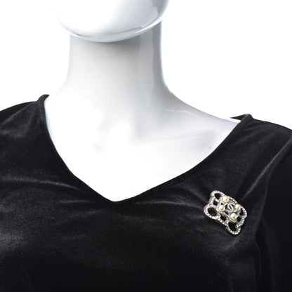 Chanel Pearl Crystal CC Brooch Silver 2 of 5