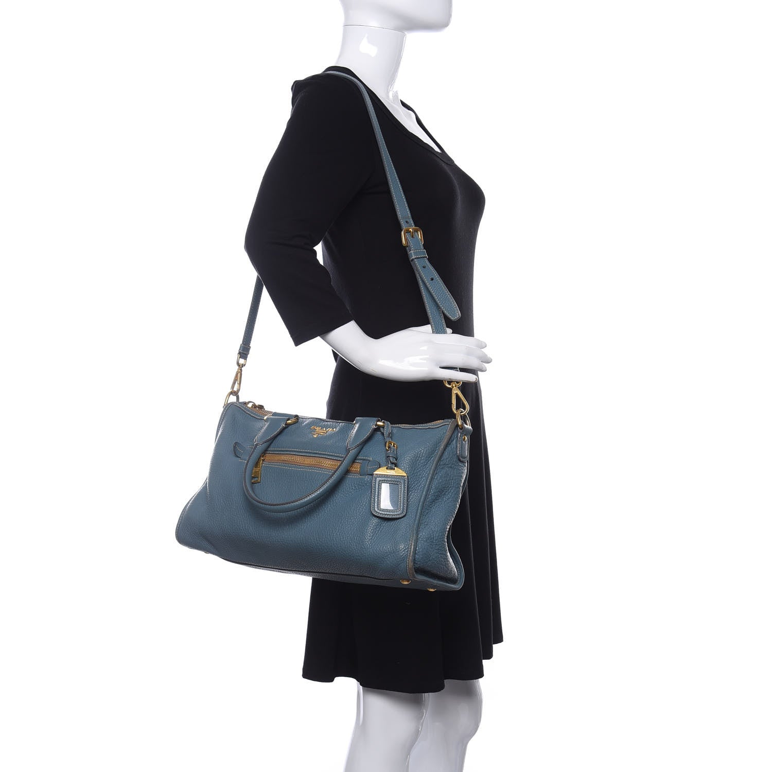 Prada Vitello Daino Shopping Satchel Marine 2 of 9