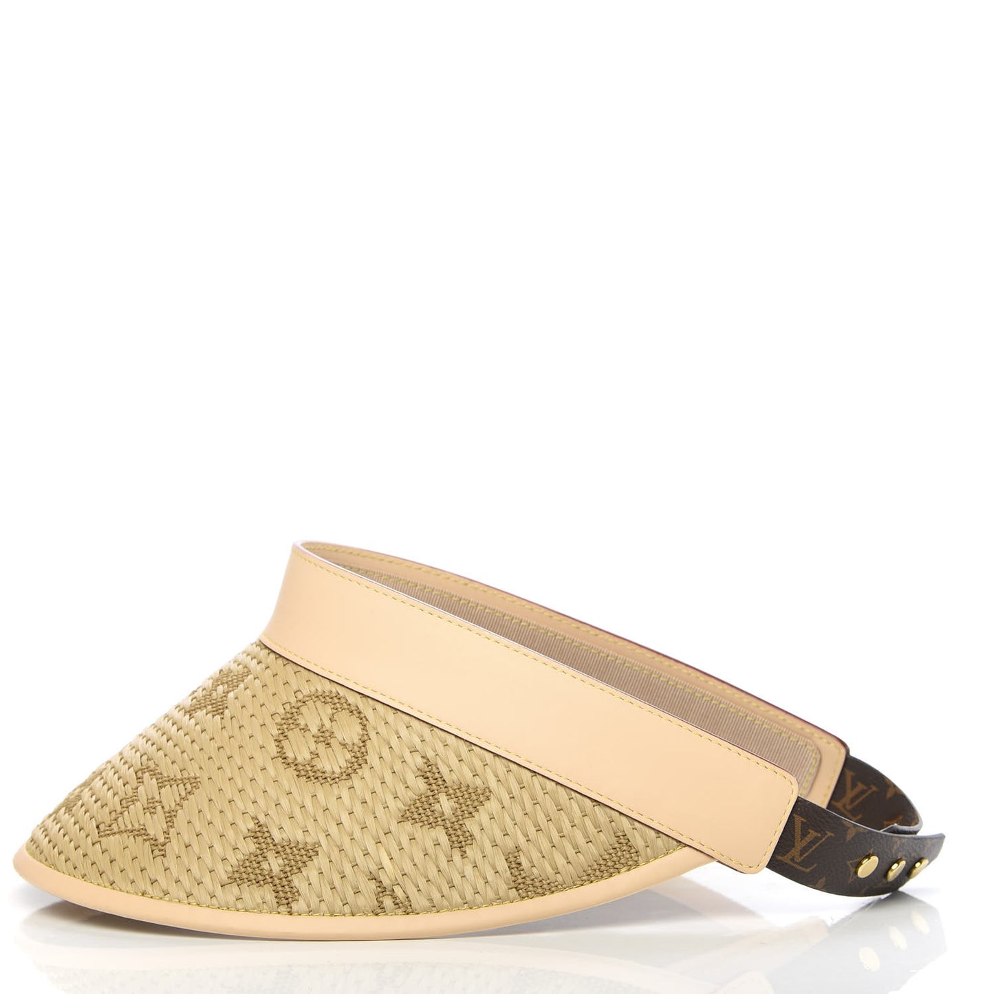 Calfskin Raffia Monogram Strawgram Visor Natural