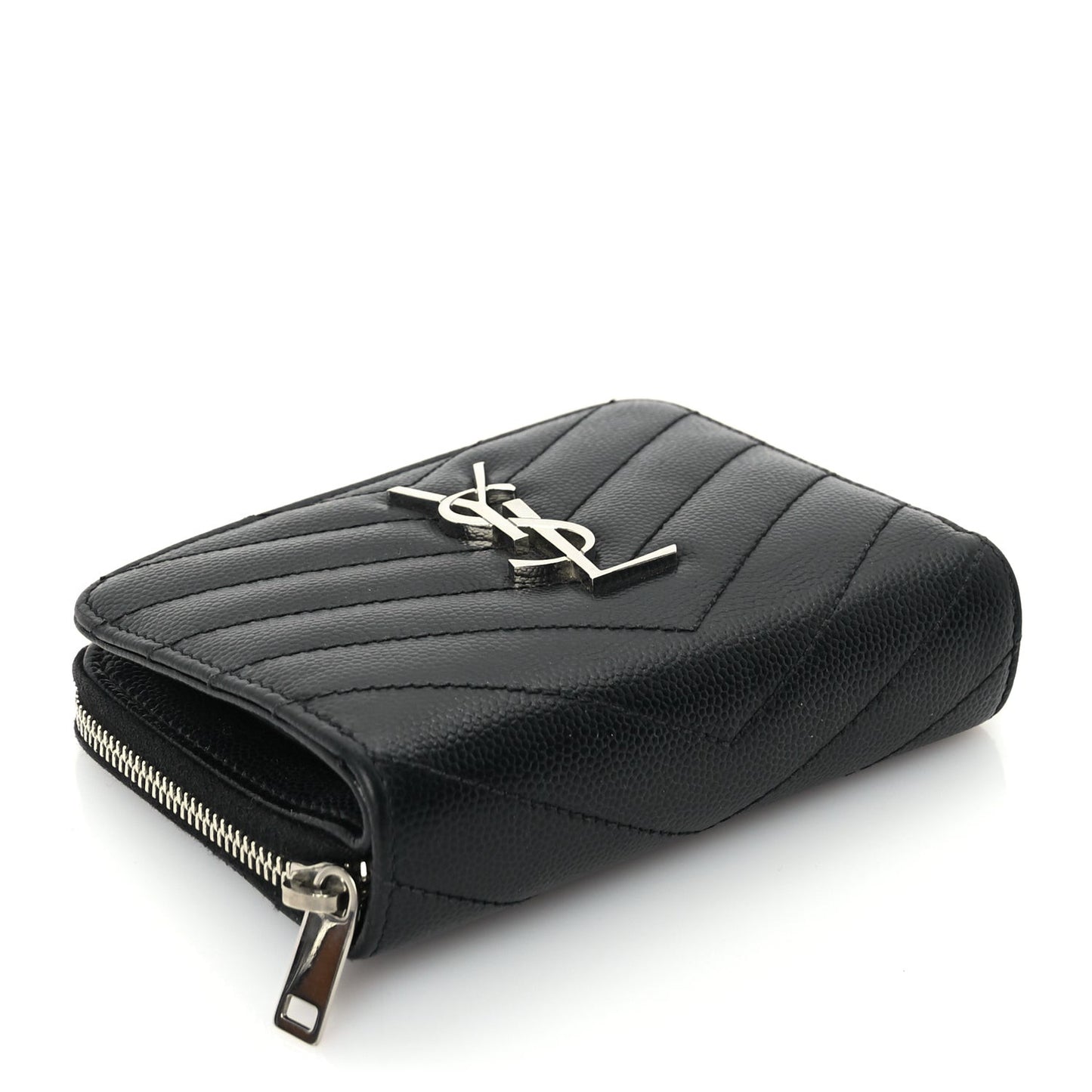 Grain De Poudre Matelasse Chevron Monogram Compact Zip Around Wallet  Black