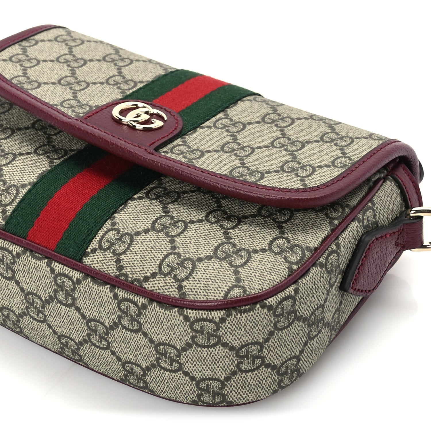 Gucci GG Supreme Monogram Textured Dollar Calfskin Small Ophidia Top Handle Shoulder Bag Beige Bordeaux 8 of 8